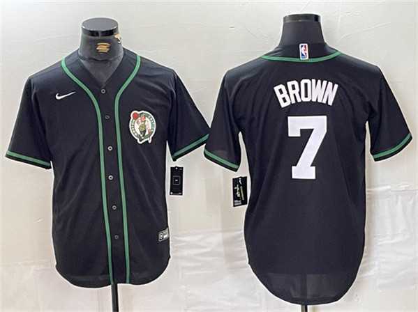Mens Boston Celtics #7 Jaylen Brown Black With Patch Stitched Baseball Jersey